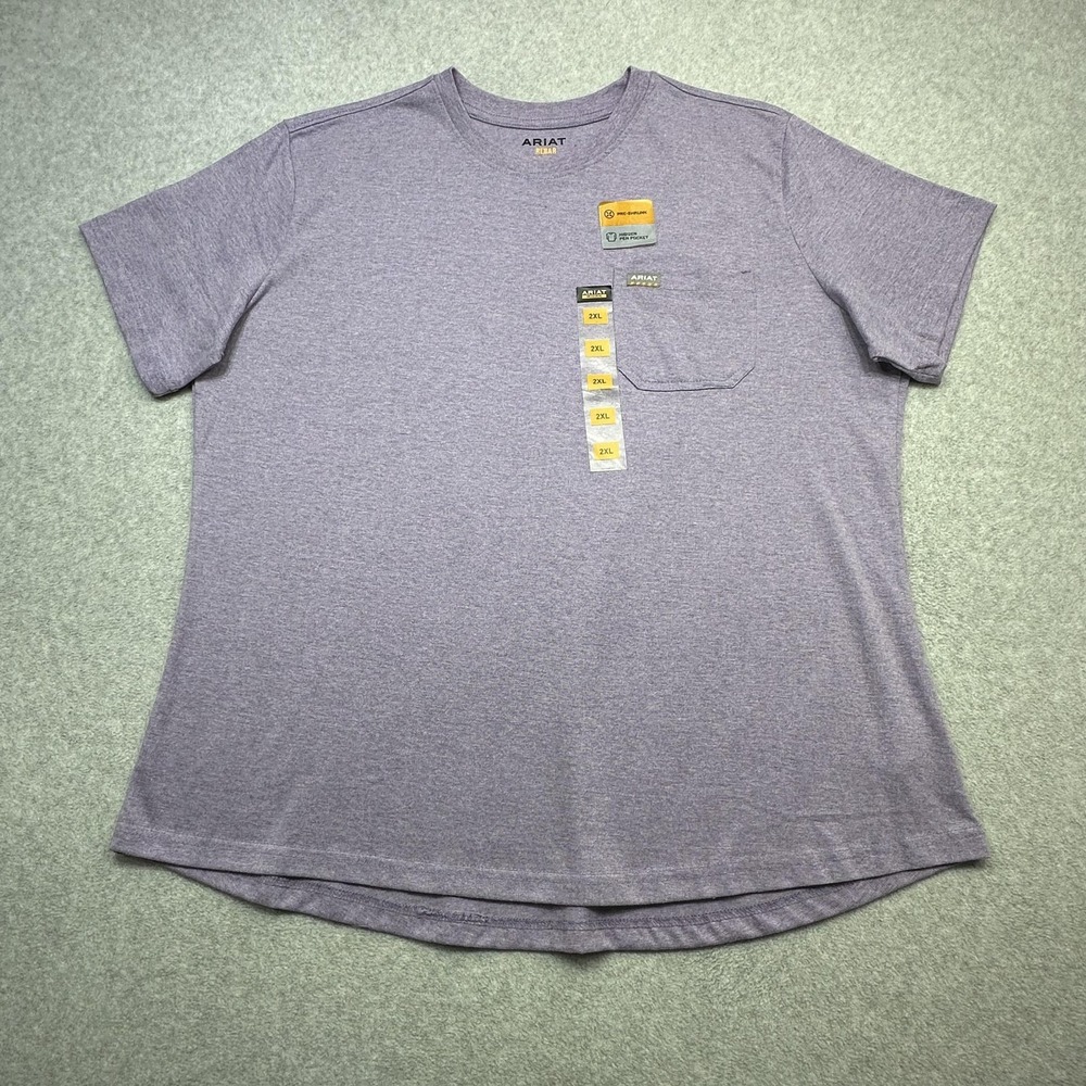 Ariat Rebar Cotton Strong Shirt Womens 2XL Lavender Heather Short Sleeve Work